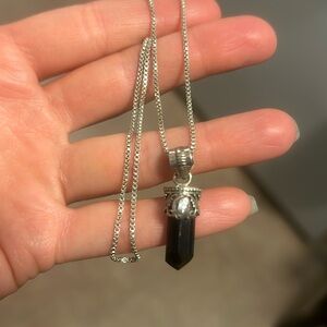 925s sterling silver black tourmaline & Herkimer Diamond  PENDANT